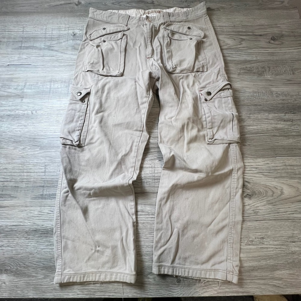 Cello Cargo Pants Mens 36 Tan Wide Leg Utility Multi Pocket Contrast Stitch Gorp